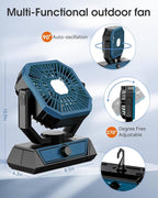 Portable Camping Fan with 20000mAh Rechargeable Battery, USB-C Battery Powered Fan for Indoor Outdoor Use, Ultra Quiet Battery Operated fan for Travel, Tent, Beach, Picnic, BBQ, Desk, Home