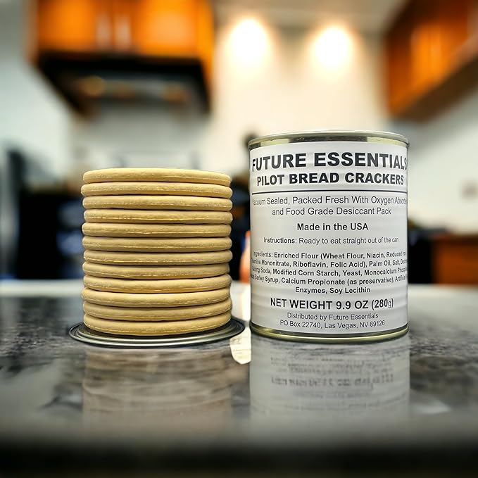 Future Essentials Sailor Pilot Bread Survival Crackers – 30-Year Shelf Life Ready to Eat Hardtack Biscuits in #2.5 Can – Made in the USA Emergency Food Supply – 12 Crackers per Can, Pack of 2