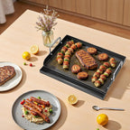 17" x 13" Nonstick Coating Cooking Griddle for Gas Grill, Universal Flat Top Plate Insert with Grease Groove and Removable Handles for Weber Charbroil Camp Chef/Gas Stove/Electric Flat Griddle