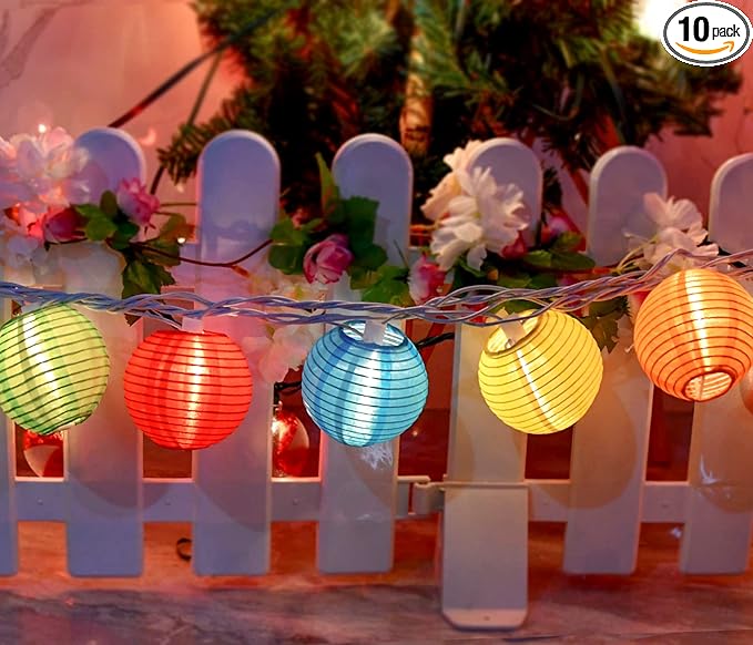 8.5Ft Multicolor Lantern String Lights, Colorful Lantern Lights for Bedroom with 10 Nylon Lanterns Decor, inoor String Lights for Camper Awning Rainbow Camping Party Mexican Fiesta