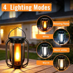 2 Pack Solar Lantern Lights Outdoor Waterproof Flickering Flame Light, Solar Lights with Dual Charging (USB/Solar) & 4 Modes Hanging Camping Light for Yard Patio Path Tree Porch Garden Decoration