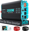 Pure Sine Wave 3500W Power Inverter 12V DC to 120V AC for RV, Truck, Home, Off-Grid, Solar, Inverter with 3 AC Outlet, 30W USB-C, 5V 3.1A USB, Hardwire Port, 15FT Remote Control, Surge 7000W