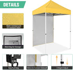 5x5 Pop Up Canopy Tent with One Sidewall, Instant Portable Beach Canopy, Outdoor Tent with Carry Bag for Camping, Sports, Tailgating, Events, Yellow