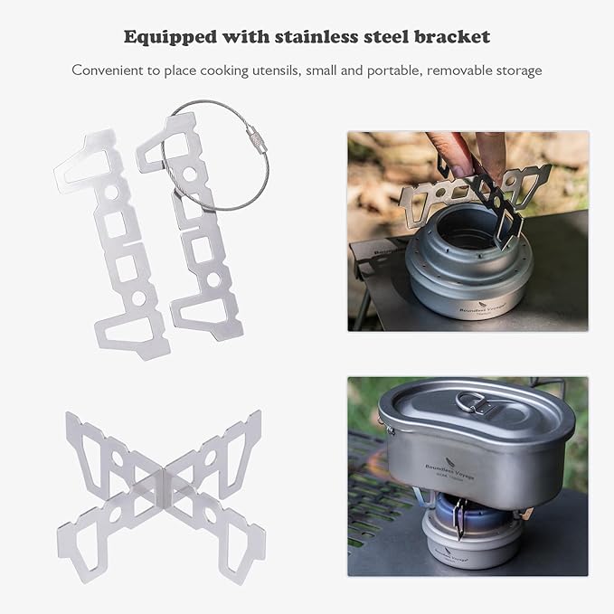 Boundless Voyage Titanium Spirit Burner Mini Alcohol Stove with Brackets Outdoor Camping Stove Multi-Fuel Stove, Lightweight and Versatile ti2001c