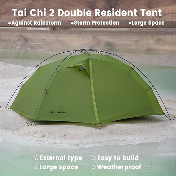 3FULGEAR Tai Chi 2 Ultralight Tent, Bivvy Ground Tent for 2 Person Rainproof Windproof 3/4 Camping Tents Season for Outdoor, Camping, Trekking, Kayaking, Climbing, Hiking, Fishing, Hunting