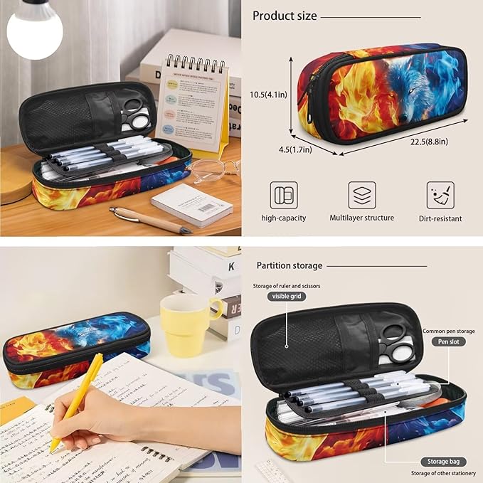 Ystardream Custom Wolf Backpack for Boys 10-12 Kids Backpack with Lunch Box Pencil Box Cool Student Backpack for Teenagers Primary School Backpack for School Travel Dance Sports Camping