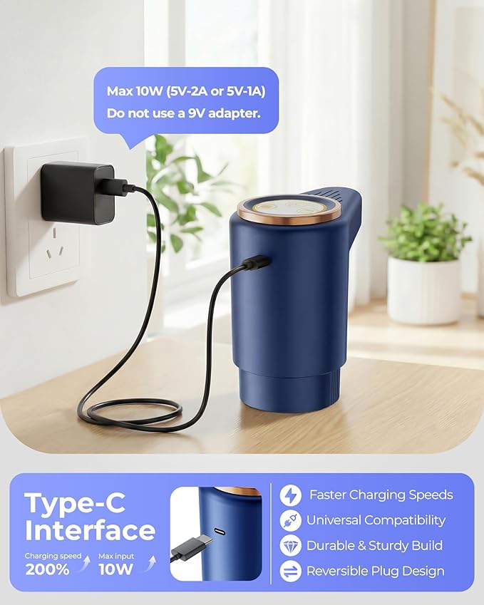 Water Jug Pump for 5 Gallon Bottle – Portable Electric USB-C Charging Dispenser, Dual Powerful Motors, Fast Flow, Fits 2-5 Gallon Jugs – Ideal for Home, Office, Camping, RV, Dark Blue