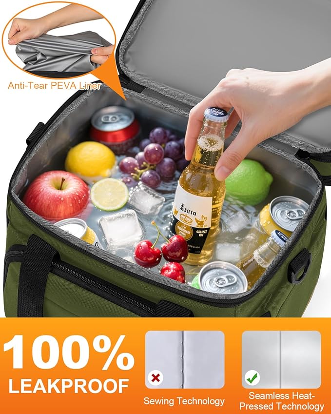 Lunch Box For Men Women Double Deck Insulated Lunch Bag For Men Woman Leakproof Expandable Cooler Bag with Adjustable Shoulder Strap for Work Shool Picnic(Green,Medium)