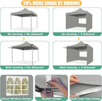 COBIZI 10x10 Pop Up Canopy Tent with Awning,Heavy Duty Canopy UPF 50+ All Season Wind Waterproof Commercial Outdoor Street Vendors Party Tents for Parties Canopy with Carry Bag(10 x 10 ft Gray)