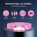 LHKNL Headlamp Rechargeable, Lumen Super Bright Motion Sensor Head Lamp Flashlight,2-Pack Waterproof LED Headlight with White Red Light,8 Modes Head Lights for Camping Cycling Running Fishing-Pink