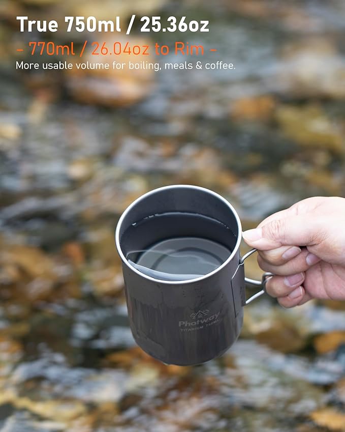 25oz (750ml) Titanium Camping Pot, Ultralight Backpacking Cookware & Campfire Mug for Hiking, Bushcraft & Outdoor Cooking