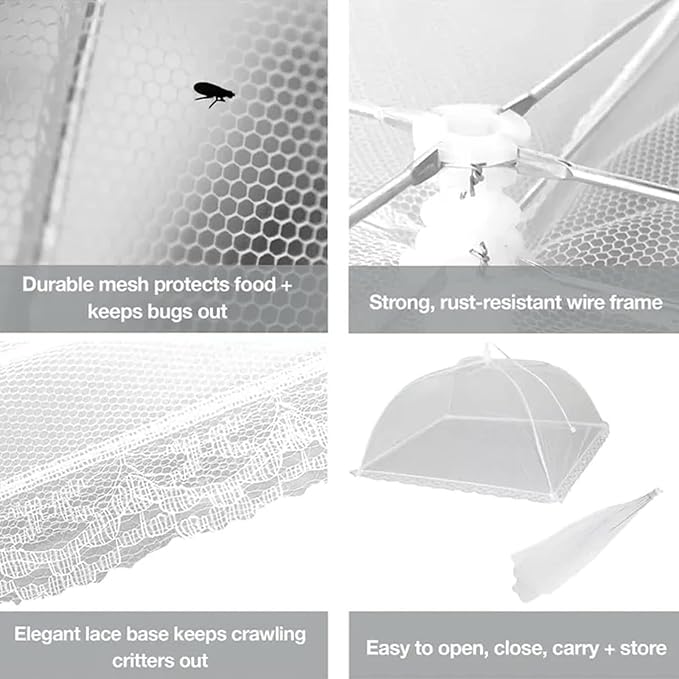Simply Genius Pop-Up Outdoor Food Covers to Keep Bugs Away - 14 x 14 in, 4 Pack, White - Mesh Food Covers for Picnic & BBQ - Portable Nets for Outside