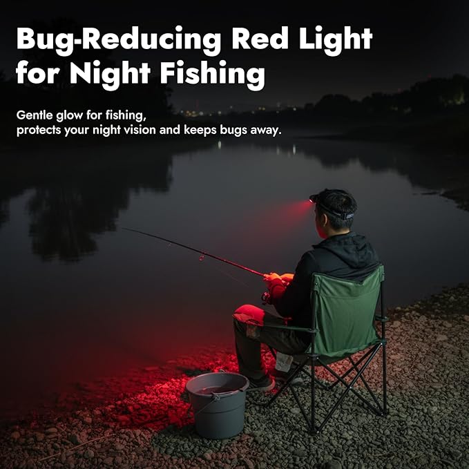 WARSUN Rechargeable Fishing Headlamp – 800 Lumens LED Headlight with 90° Adjustable COB Panel, Motion Sensor, 5 Modes, Ideal for Night Fishing, Camping, Hiking, Emergency