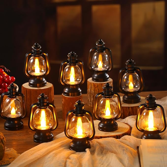 Ferraycle 12 Pcs Mini Lantern Decor 4 Inch Western Lantern Table Centerpiece Small Vintage Camping Hanging Lamp Ornaments Bulk for Cowboy Cowgirl Wedding Halloween Christmas (6 Inch,Black)