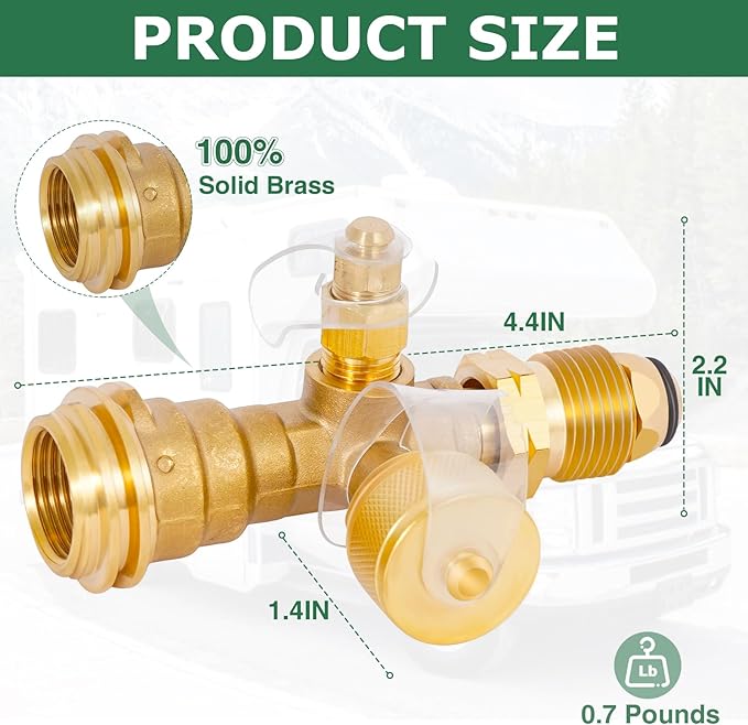 Extend a Stay RV Propane Kit, 4-Port Propane Brass Tee with 5 ft & 12 ft Stainless Steel Hoses for Connection Between Auxiliary Propane Cylinder and Appliances, Camping, Motorhomes