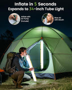 4000mAh Inflatable Solar Camping Lantern - 339 Lumens Ultra Bright 34” LED Light Tube & Power Bank, IP66 Waterproof USB-C Rechargeable Portable Tent Lamp for Hurricane, Power Outage, Survival Kits