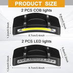 Mudder 4 Pcs Hat Light Clip 11 LED Light and Cob Cap Lights Clip on Hat Powered Headlamp Battery Cap Brim Lamp Black Waterproof Ultra Bright Headgear Flashlight for Hunting Camping Fishing Hiking