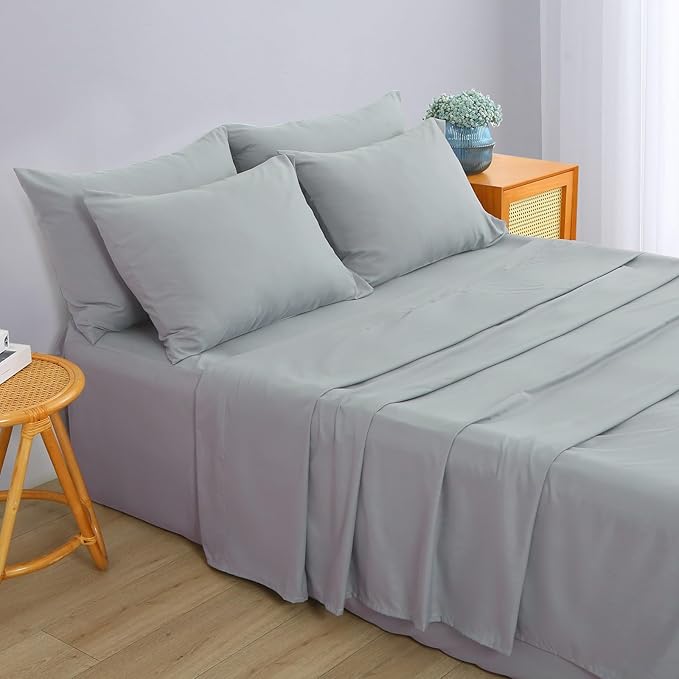 Air Mattress Sheet Set for 16-24 Inch Air Beds Queen Size,Deep Pocket Fitted Sheet with Inflation Opening,Soft & Breathable, for Guests, Camping, RVs, Includes Pillowcase Flat Sheet Fitted Sheet,Gray