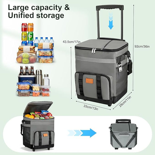 60-Cans Large Rolling Cooler Bag, Leakproof Insulated Soft Cooler Bag Ice Chest with Wheels Portable Wheeled Cooler, Collapsible Insulated Cooler Bag for Beach Camping Patio Travel Outdoor
