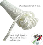6mm White Diamond Braid Nylon Rope, Paracord All Purpose Utility Rope Nylon Twine for Crafts,Cargo,Tie-Downs,Camping,Indoor Outdoor Use(1/4inch,25ftx1 Hank)