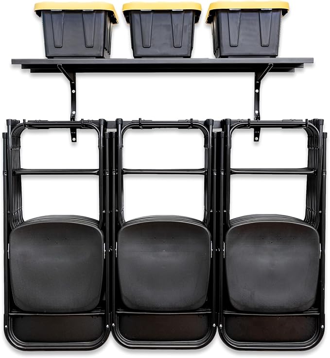 StoreYourBoard Chair Storage Rack with Storage Shelf – Folding Chair Rack for Home & Garage Organization, Chair Hangers for Folding, Beach, Patio & Camping Chairs, Heavy Duty Steel, Holds 300 lbs