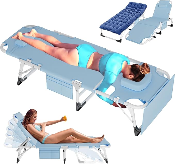 ABORON Patio Lounge Chair, Folding Guest Bed Cot for Adults, 500LB Heavy-Duty Capacity, Portable Extra Bed with Comfort Mat, Quick Fold Design for Indoor Guest Stays & Temporary Use