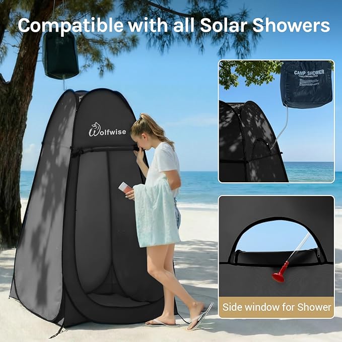 Wolfwise Pop Up Shower Tent, Portable Instant Changing Tent with Ventilation Window & Carry Bag, Privacy Bathroom Toilet for Beach, Camping & Outdoor, Width 40 ", Height 75 ", Black