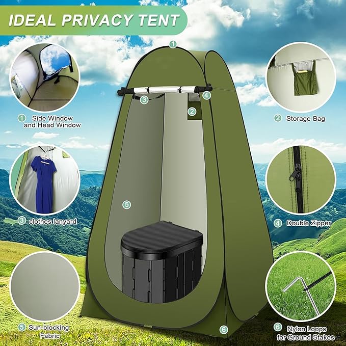 Portable Toilet Kit, Camping Toilet with Pop-Up Privacy Tent Toilet Bags, Washable Portable Outdoor Showers Changing Rooms