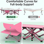 Suteck Camping Cot, Folding Camping Cot Bed for Adults Sleeping 1200D Double Layer Oxford Portable Folding Outdoor Cots for Camping W/Soft Pad Carry Bag for Home Office Nap Beach Travel, 500LBS,