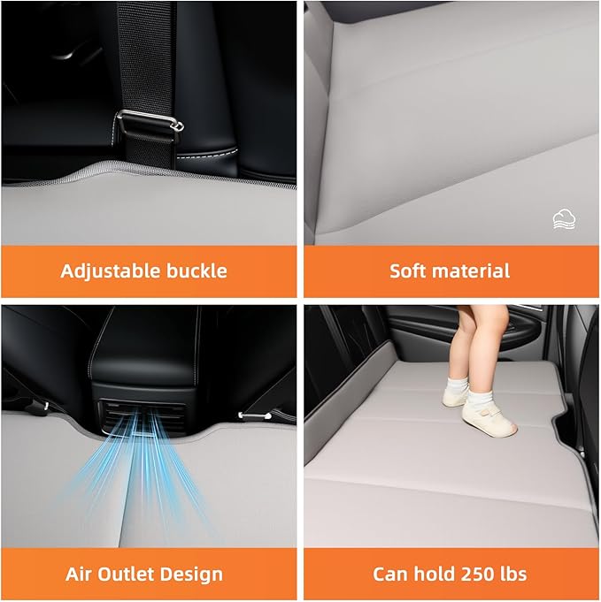 Car Bed Backseat for SUV, Car Camping Bed Platform | Folding Mattress, Eco-Friendly Flocking Portable Travel Platform, No-Inflation Foldable Backseat Mattress, Camping Essentials for Sleeping, Gray