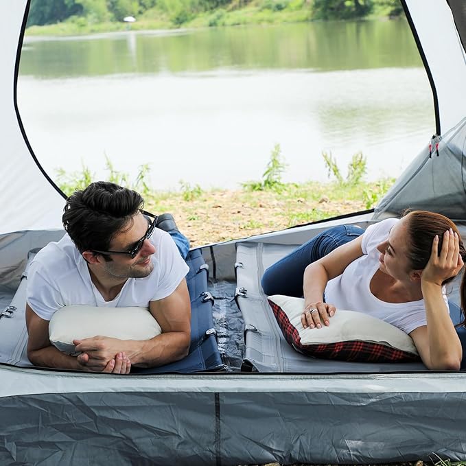 TIMBER RIDGE 20-Second Quick Set-Up Camping Cot, Lightweight Aluminum Folding Cot with Zipper Closure, Portable Carry Bag Included for Camping, Travel and Outdoors, Support up to 225lbs, Blue 2pcs