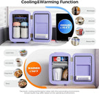 Mini Fridge, 4 Liter/6 Can Mini Makeup Fridge, 110V AC/ 12V DC Portable Thermoelectric Cooler&Warmer for Skincare, Drink, Cosmetic, Medicine, Small fridge for Bedroom, Office, Dorm, Car, Purple
