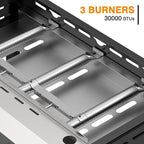 3 Burner BBQ Gas Griddle, 25.6 Inch Stainless Steel Portable Detachable Propane Griddle, 30,000 BTU Flat Top Barbecue Grill with Side Shelves for Camping