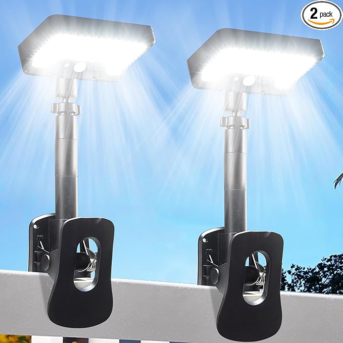 Clip On Solar Lights Outdoor, Motion Sensor Outdoor Lights, 92 LEDs 600LM Solar Fence Lights Outdoor Waterproof,Security Lights for Fence, Deck, Gutter (2, Clamp/Black/6000K)