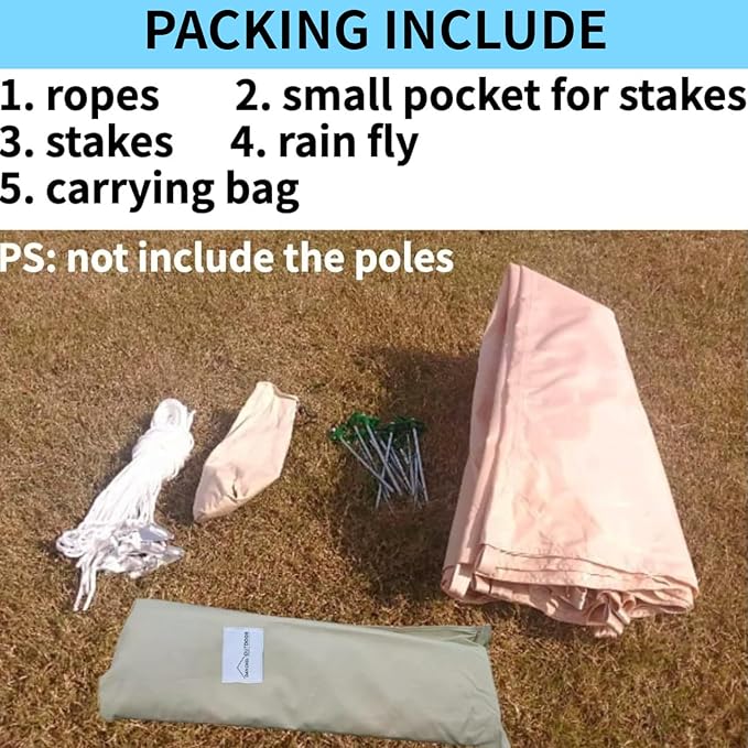 DANCHEL OUTDOOR Waterproof Rain Fly for Bell Tent, 4 Season Yurt Tent Rain Cover Protector Tarp with/No Stove Jack Glamping Gears, PU5000mm Lightweight 300D Oxford Polyester, Beige(13ft/16.4ft/20ft)