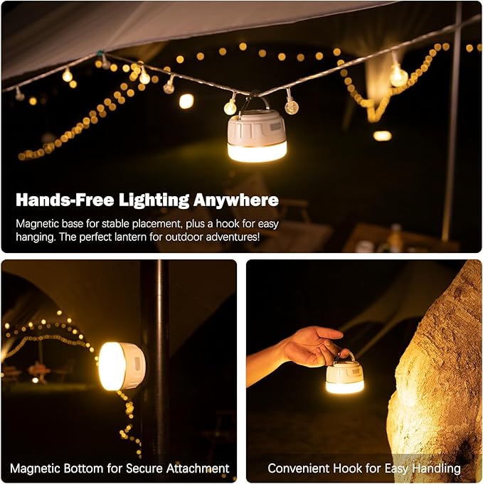 Rechargeable LED Camping Lantern 1000LM, 300H Runtime, 6400mAh, IPX5 Waterproof Tent Light for Camping, Hiking, Power Outages, Home, Emergency Use - Standard Edition,White