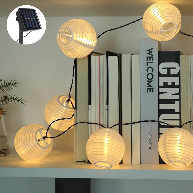 Vigdur Solar Lantern String Lights - Outdoor Paper Lantern Lights Waterproof, Outdoor Patio Light for Garden Party Camping Yard Decor, (6.6FT)