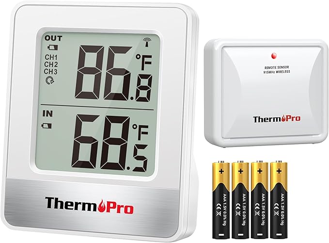 ThermoPro Indoor Outdoor Thermometer Wireless 500FT, Outside Greenhouse Thermometer with Temperature Sensor, Outdoor Thermometers for Patio Reptile House Home Baby Room Temperature Monitor
