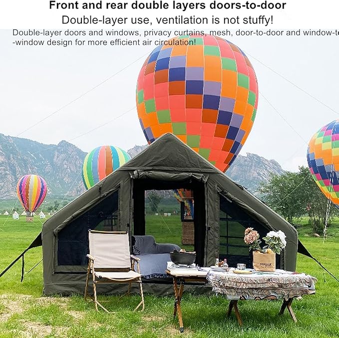 UNISTRENGH Waterproof Inflatable Cotton Camping Tent with Hand Pump Pop Up Outdoor 5-8 Person Glamping Tent House Breathable Large Luxury Tent