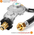 GasSaf 5FT 2 Stage Propane Regulator with Hose, 90 Degrees RV Propane Regulator for Dual Fuel Generator, RV, Camp Stoves, Gas Grills, Heaters - Standard POL Connection Fits 5-100 lb Propane Tanks