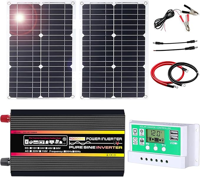 Complete 10000W Solar Panel Kit with Pure Sine Wave Inverter & 50A Charge Controller for Marine, RV(50W)