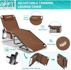 #WEJOY Folding Lounge Chair Outdoor, 5-Position Adjustable Sunbathing Tanning Chair with Shoulder Strap & Side Pocket, Heavy Duty Reclining Chair for Patio Pool Camping, Portable Folding Bed Cot Khaki