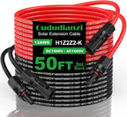 Oududuanzi Solar Extension Cable 50Ft, Solar Wire 12AWG, 12Gauge Tinned Copper PV Wire, Solar Panel Cables and Connectors for Home RV Boat Camping Solar Panels