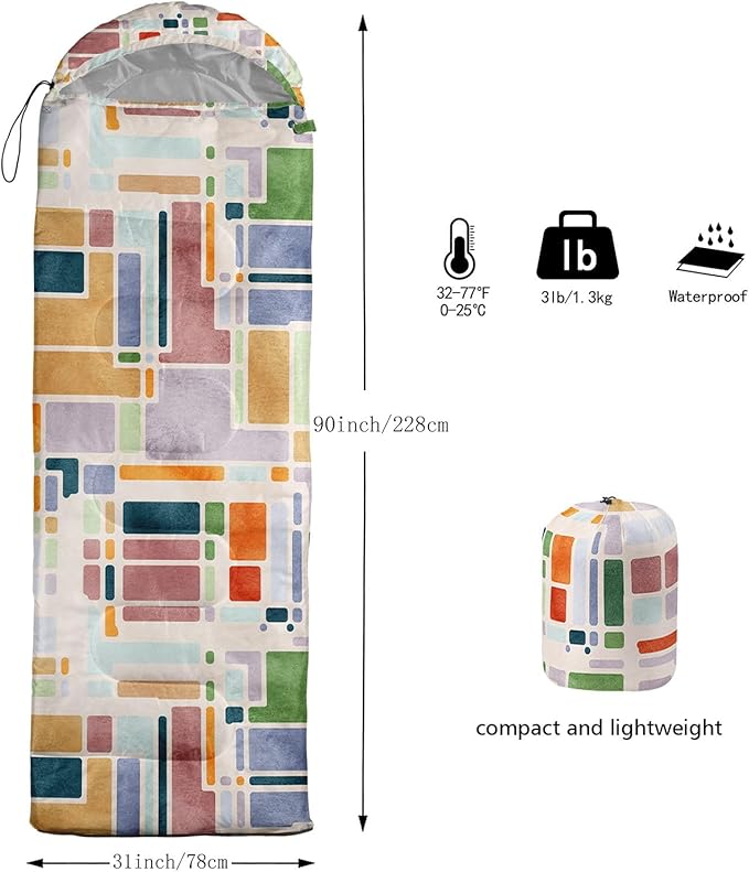 Kids Sleeping Bag for Boys Girls,Blue Ripples Print-Lightweight Warm Portable Outdoor Indoor-Waterproof Cold Weather Resistant Sleeping Bag for Camping Hiking