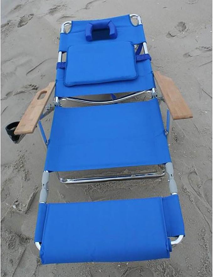 Ostrich Deluxe Padded 3-N-1 Lightweight Portable Adjustable Outdoor Folding Chair for Lawn Beach Lake Camping Lounge with Footrest, Blue (4 Pack)