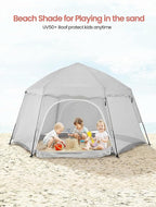 Portable Large Kids Beach Tent Shelter with Canopy UV Cover, Indoor Outdoor Camping Tent,with Thick Removable Floor for Sleeping Or Beach Shelter (Light Grey)