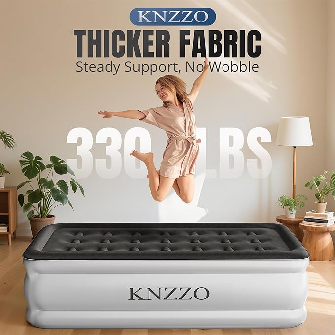 Twin Air Mattress with Built-in Pump, 18" Top Inflatable Mattress with Waterproof Flocking Fabric, Three-Minute Quick-Inflatable Bed. Portable Blow Up Mattress for Home, Outdoor and Guests