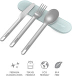 Bentgo Stainless Travel Utensil Set - Reusable 3-Piece Silverware Set with Carrying Case, High-Grade Premium Steel, BPA-Free Case, Eco-Friendly - Ideal for Travel, Camping, and Office Use (Aqua)