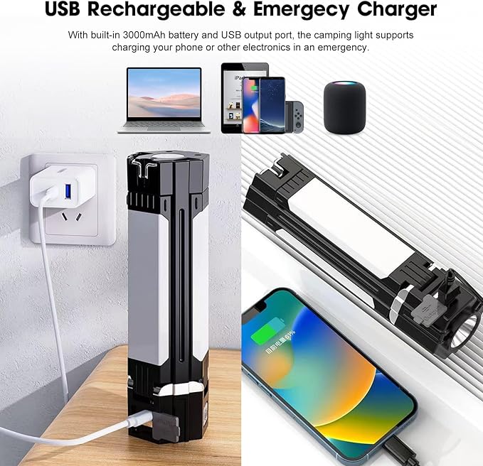 Rechargeable Lantern, Emergency Lights for Home Power Failure, Built-in 3000mAh Power Bank, 300LM, 5 Light Modes, IPX4 Waterproof for Hurricane Emergency, Outages, Camping Gear