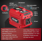 220W Azocek Power Inverter Compatible with Milwau-kee 18V Battery, DC 18V to AC 110V Portable Power Station with 1 AC Outlet, 2 USB Ports & 1 Type-C Fast Charging, 400LM LED Work Light (2-Pack)